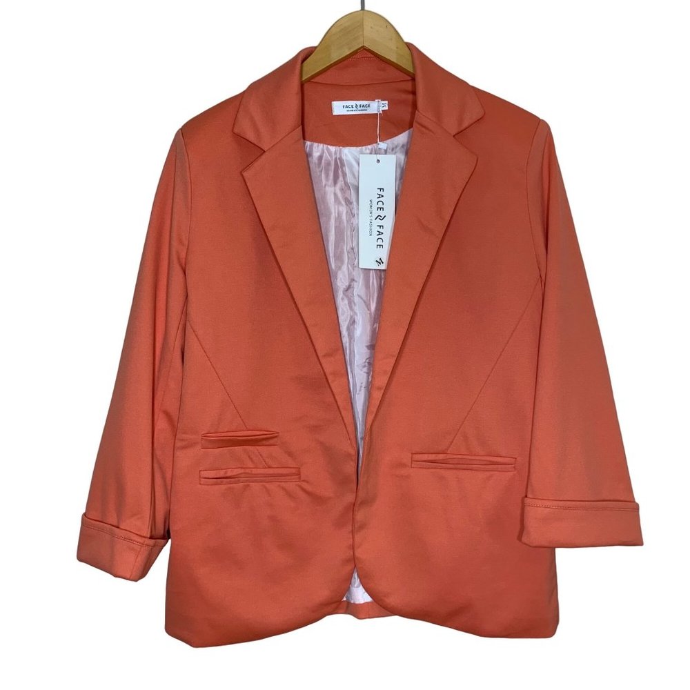 Face Face Blazer Open Front Pockets Orange 3/4 Sleeves Lined NWT Women's Size M